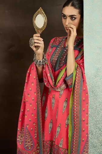 Ethnic Motifs Printed Pure Cotton Straight Kurta With Trousers & Dupatta