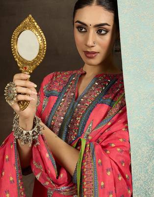 Ethnic Motifs Printed  Cotton Straight Kurta With Trousers & Dupatta 7