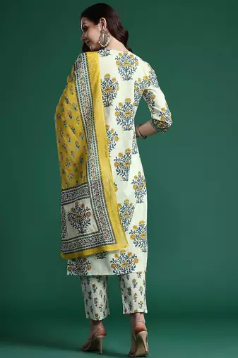 Floral Printed Regular Pure Cotton Kurta with Trousers & Dupatta