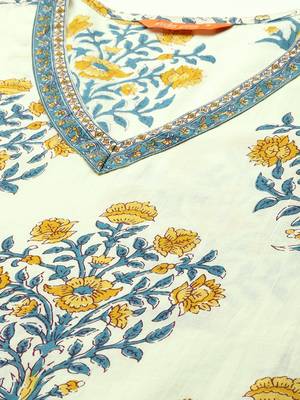 Floral Printed Regular Pure Cotton Kurta with Trousers & Dupatta 3