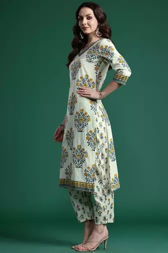 Floral Printed Regular Pure Cotton Kurta with Trousers & Dupatta