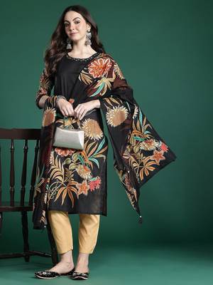 Women Floral Printed Pure Cotton Kurta with Trousers & With Dupatta 1