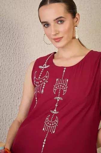 Adults-Women Woven Design Embroidered Cotton A-Line Kurta with Palazzos