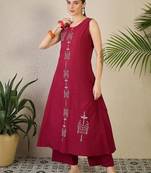 Adults-Women Woven Design Embroidered Cotton A-Line Kurta with Palazzos