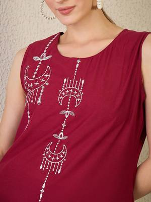 Adults-Women Woven Design Embroidered Cotton A-Line Kurta with Palazzos 3