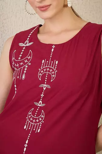 Adults-Women Woven Design Embroidered Cotton A-Line Kurta with Palazzos
