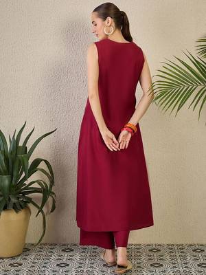 Adults-Women Woven Design Embroidered Cotton A-Line Kurta with Palazzos 5