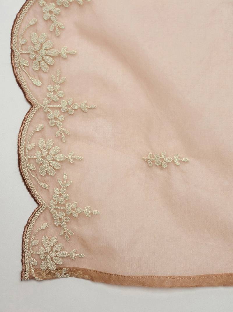 Floral Embroidered Thread Work Straight Kurta With Trousers & Dupatta