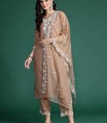 Floral Embroidered Thread Work Kurta With Trousers & Dupatta
