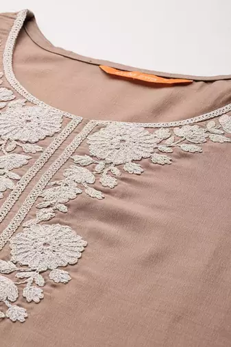 Floral Embroidered Thread Work Kurta With Trousers & Dupatta