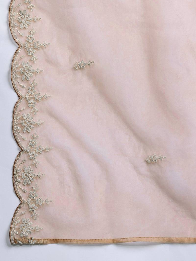 Floral Embroidered Thread Work Kurta With Trousers & Dupatta