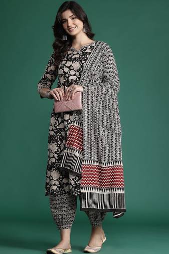 Floral Printed  Cotton Kurta with Salwar & With Dupatta