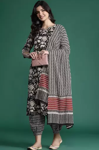 Floral Printed Pure Cotton Kurta with Salwar & With Dupatta