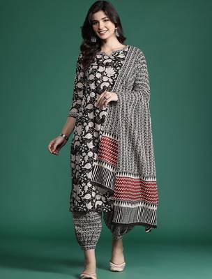 Floral Printed  Cotton Kurta with Salwar & With Dupatta 6
