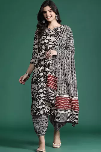 Floral Printed Pure Cotton Kurta with Salwar & With Dupatta