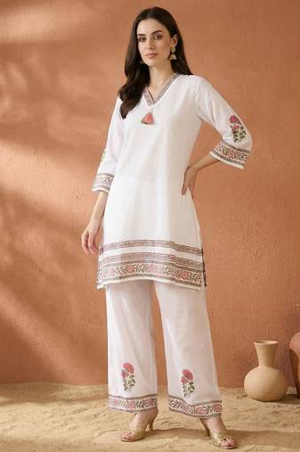 Women Ethnic Motifs Printed Regular  Cotton Kurta with Palazzos