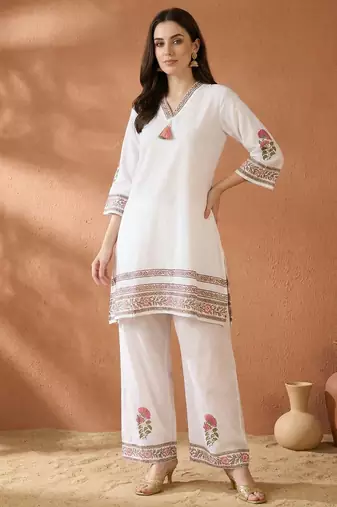 Women Ethnic Motifs Printed Regular Pure Cotton Kurta with Palazzos