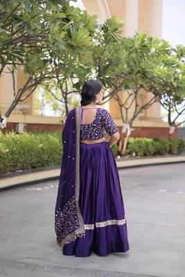 Purple Glori Satin Katchi Zari Embroidery Work Blouse With Flared Lehenga and Dupatta 2