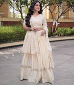 Chiku Glori Satin Katchi Zari Embroidery Work Blouse With Flared Lehenga and Dupatta