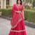 Pink Glori Satin Katchi Zari Embroidery Work Blouse With Flared Lehenga and Dupatta