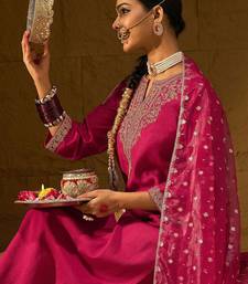 Ethnic Motifs Yoke Design Straight Zari Liva Kurta with Trousers & Dupatta