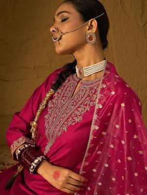 Ethnic Motifs Yoke Design Straight Zari Liva Kurta with Trousers & Dupatta 3