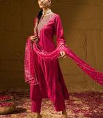 Ethnic Motifs Yoke Design Straight Zari Liva Kurta with Trousers & Dupatta