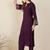 Floral Embroidered Mandarin Collar Thread Work Straight Kurta & Trousers