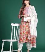 Floral Printed  Cotton Kurta with Salwar & With Dupatta