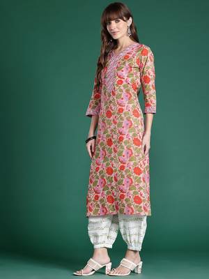 Floral Printed  Cotton Kurta with Salwar & With Dupatta 5
