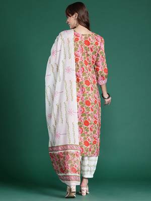 Floral Printed  Cotton Kurta with Salwar & With Dupatta 6