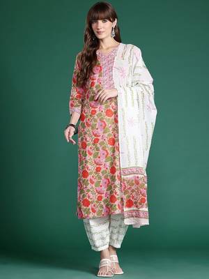Floral Printed  Cotton Kurta with Salwar & With Dupatta 7
