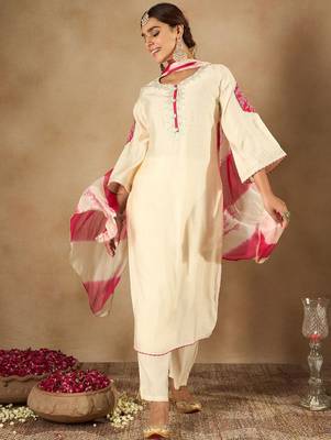 Women Ethnic Motifs Embroidered Regular Kurta with Trousers & With Dupatta 1