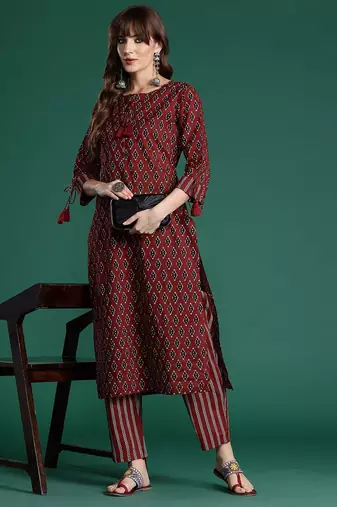 Ethnic Motifs Printed Pure Cotton Kurta with Trousers