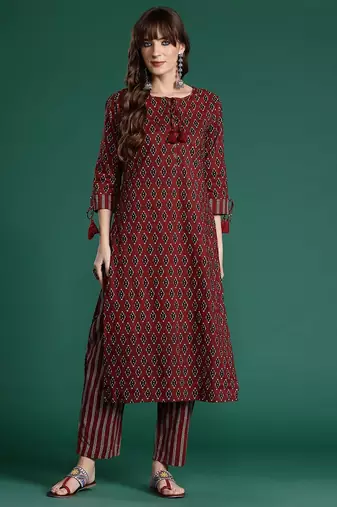 Ethnic Motifs Printed Pure Cotton Kurta with Trousers