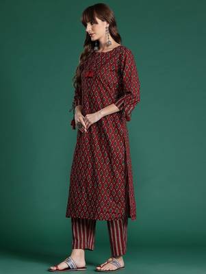 Ethnic Motifs Printed Pure Cotton Kurta with Trousers 5