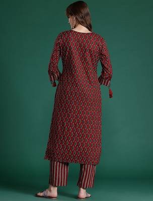 Ethnic Motifs Printed Pure Cotton Kurta with Trousers 6