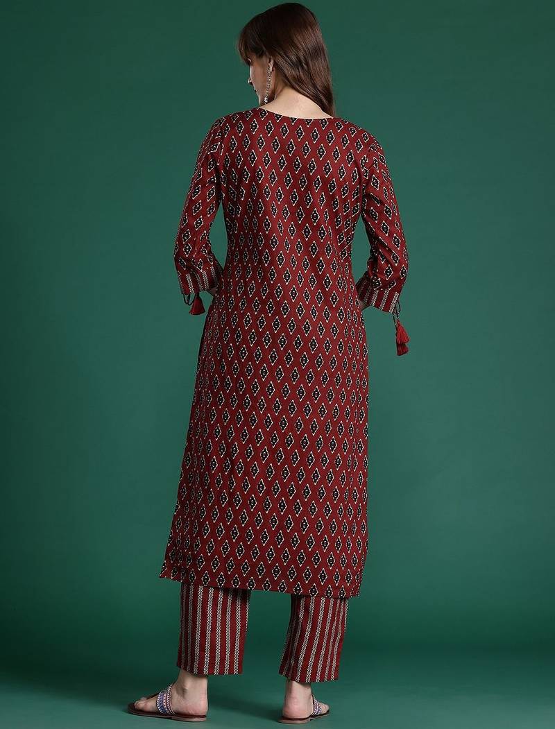 Ethnic Motifs Printed Pure Cotton Kurta with Trousers