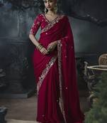 Raspberry tissue silk blend embroidered saree with blouse