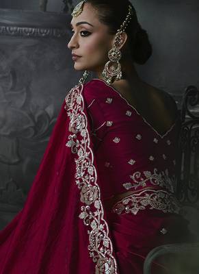 Raspberry tissue silk blend embroidered saree with blouse 4