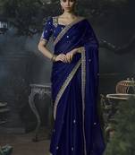 Royal blue tissue silk blend embroidered saree with blouse
