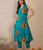Women Floral Printed Regular Pure Cotton Kurta with Trousers