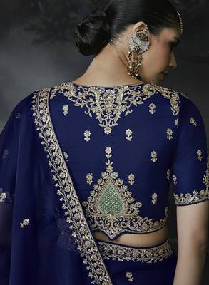 Royal blue tissue silk blend embroidered saree with blouse 2
