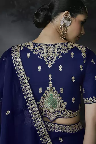 Royal blue tissue silk blend embroidered saree with blouse