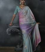 Multicolor tissue silk blend embroidered saree with sea green blouse