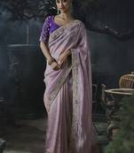 Lilac tissue silk blend embroidered saree with purple blouse