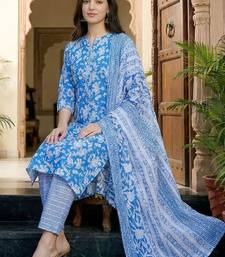 Women Floral Printed Regular Pure Cotton Kurta with Trousers & With Dupatta