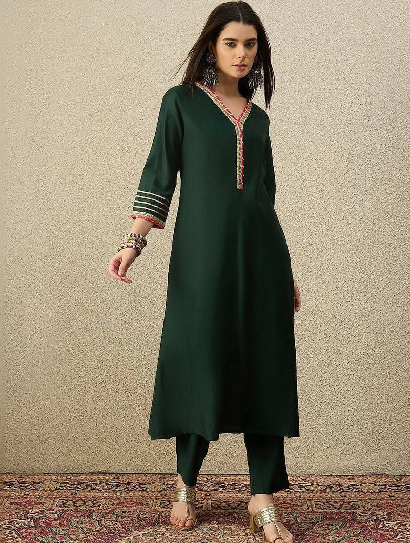 Women Regular Gotta Patti Liva Kurta with Trousers