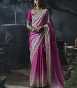 Baby pink and magenta pink tissue silk blend embroidered saree with blouse