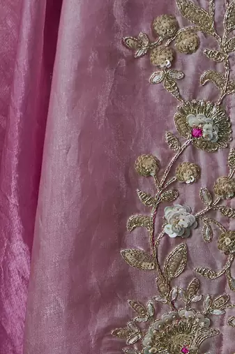 Baby pink and magenta pink tissue silk blend embroidered saree with blouse